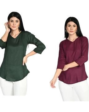 pack of 2 pleated v-neck tops