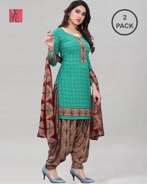 pack of 2 printed 3-piece unstitched dress material