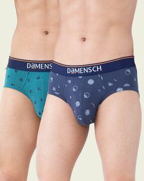 pack of 2 printed briefs with elasticated waist