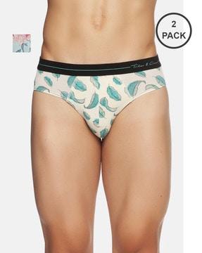 pack of 2 printed briefs with logo branded waistband