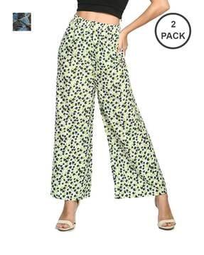 pack of 2 printed elasticated waist palazzos