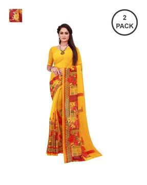 pack of 2 printed georgette sarees with blouse piece