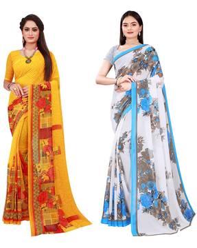 pack of 2 printed georgette sarees with blouse piece