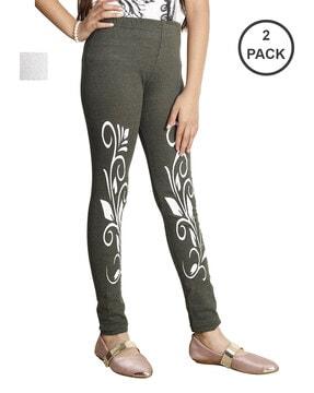 pack of 2 printed leggings with elasticated waist
