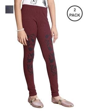 pack of 2 printed leggings with elasticated waist