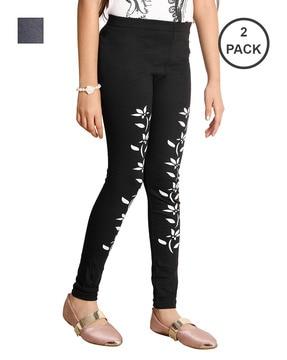 pack of 2 printed leggings with elasticated waist