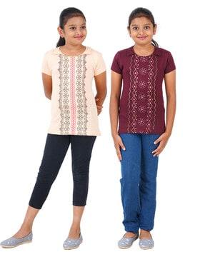 pack of 2 printed round-neck tops