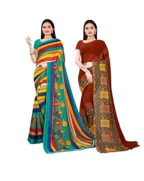 pack of 2 printed saree with blouse piece