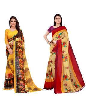 pack of 2 printed saree with unstitched blouse piece