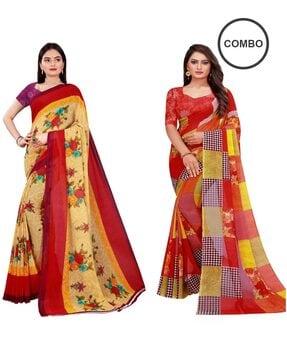 pack of 2 printed saree with unstitched blouse piece