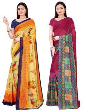 pack of 2 printed saree with unstitched blouse piece