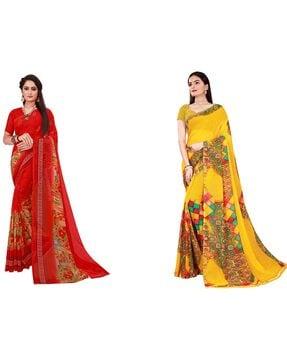 pack of 2 printed saree with unstitched blouse piece