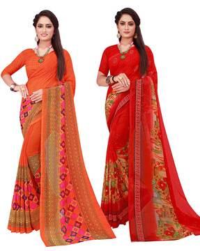 pack of 2 printed saree with unstitched blouse piece