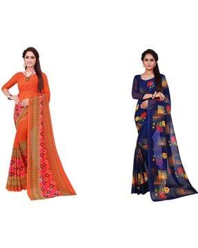 pack of 2 printed saree with unstitched blouse piece