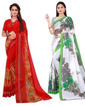 pack of 2 printed saree with unstitched blouse piece