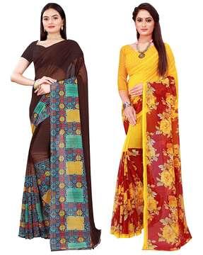 pack of 2 printed saree with unstitched blouse