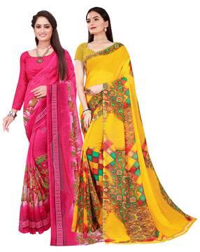 pack of 2 printed sarees with blouse piece