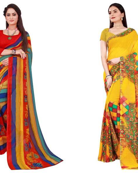 pack of 2 printed sarees with blouse pieces