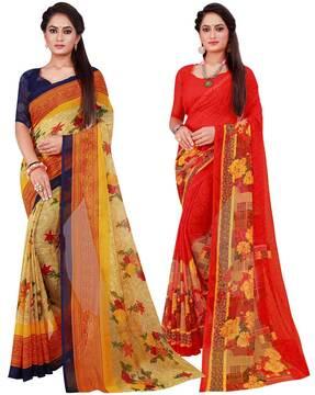 pack of 2 printed sarees with blouse pieces