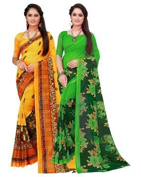 pack of 2 printed sarees with blouse pieces