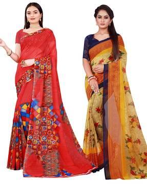 pack of 2 printed sarees with blouse pieces