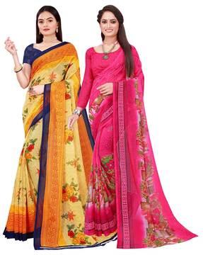 pack of 2 printed sarees with blouse pieces