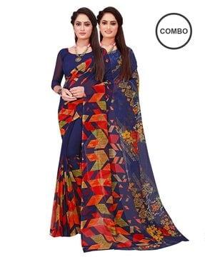 pack of 2 printed sarees with blouse pieces