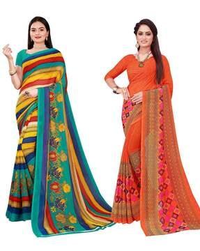 pack of 2 printed sarees with blouse pieces