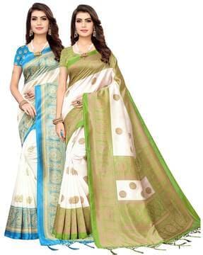 pack of 2 printed sarees with contrast border
