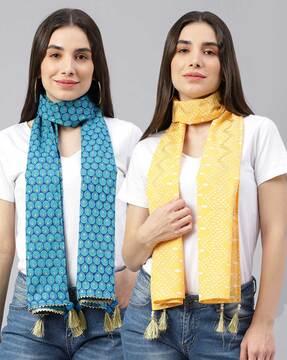 pack of 2 printed scarves with tassels