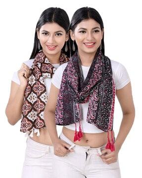 pack of 2 printed scarves with tassels