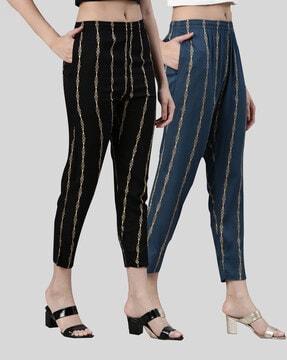 pack of 2 printed slim fit ankle-length pants