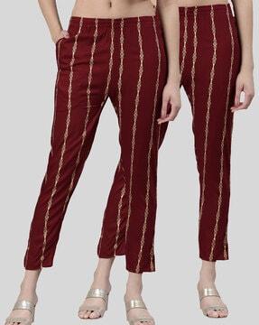 pack of 2 printed slim fit ankle-length pants