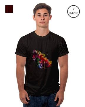 pack of 2 printed slim fit round-neck t-shirts