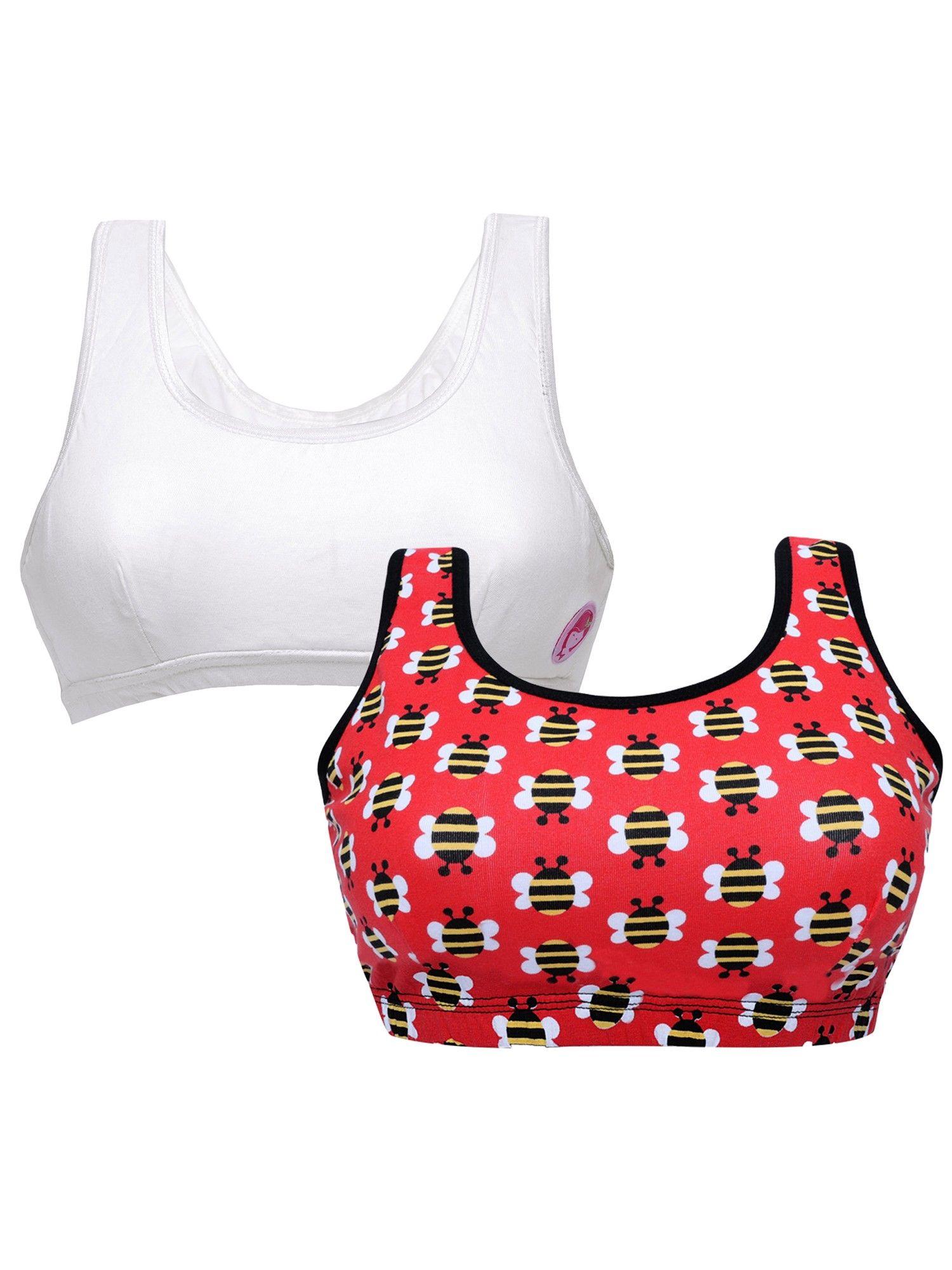 pack of 2 red bee print white athleisure sports bra red (set of 2)