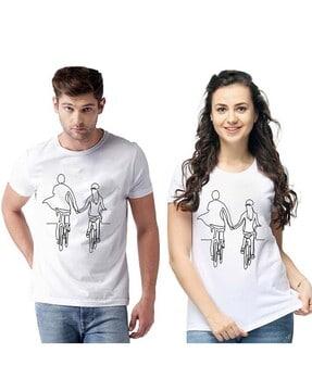 pack of 2 regular fit men & women graphic printed t-shirt