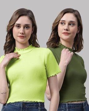 pack of 2 ribbed cotton high-neck tops