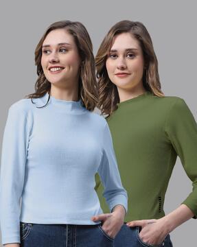 pack of 2 ribbed cotton high-neck tops