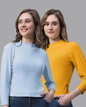 pack of 2 ribbed cotton high-neck tops