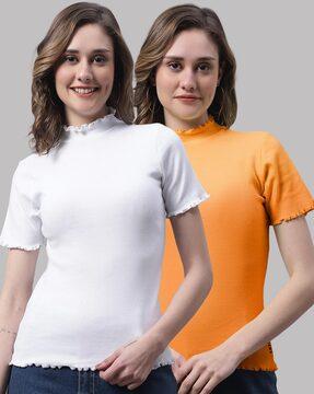 pack of 2 ribbed cotton high-neck tops