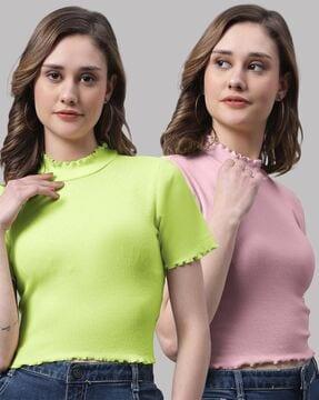 pack of 2 ribbed cotton high-neck tops