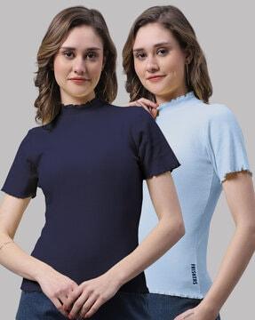 pack of 2 ribbed cotton high-neck tops
