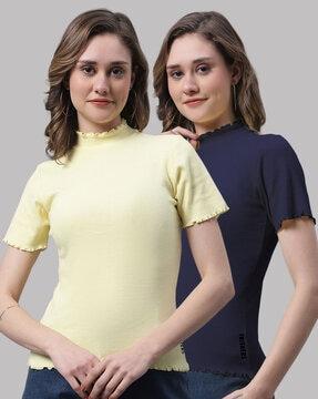 pack of 2 ribbed cotton high-neck tops