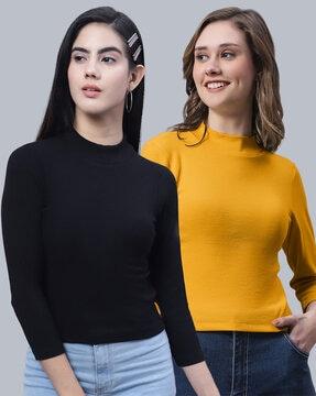 pack of 2 ribbed cotton high-neck tops