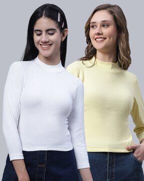 pack of 2 ribbed cotton high-neck tops