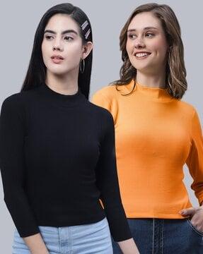 pack of 2 ribbed cotton high-neck tops