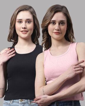 pack of 2 ribbed cotton round-neck tops