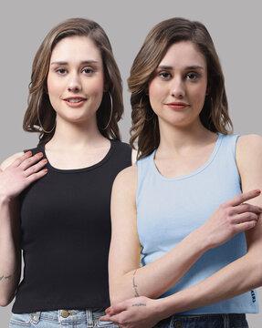 pack of 2 ribbed cotton round-neck tops