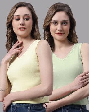 pack of 2 ribbed cotton v-neck tops