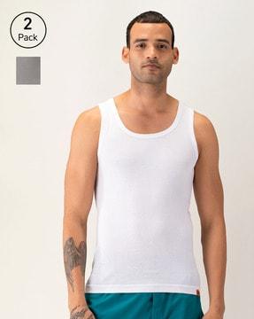 pack of 2 ribbed round-neck vests